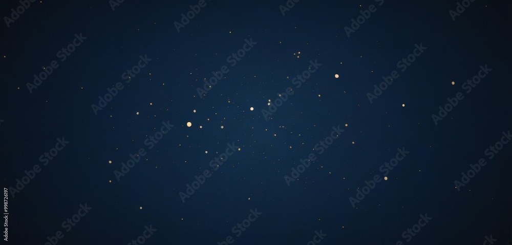 Poster a starry night sky with numerous small white dots scattered across the dark blue background, creatin