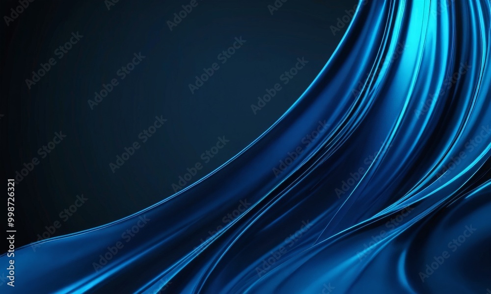 Poster a dark blue background with a curved, flowing line of blue fabric or material that appears to be sil