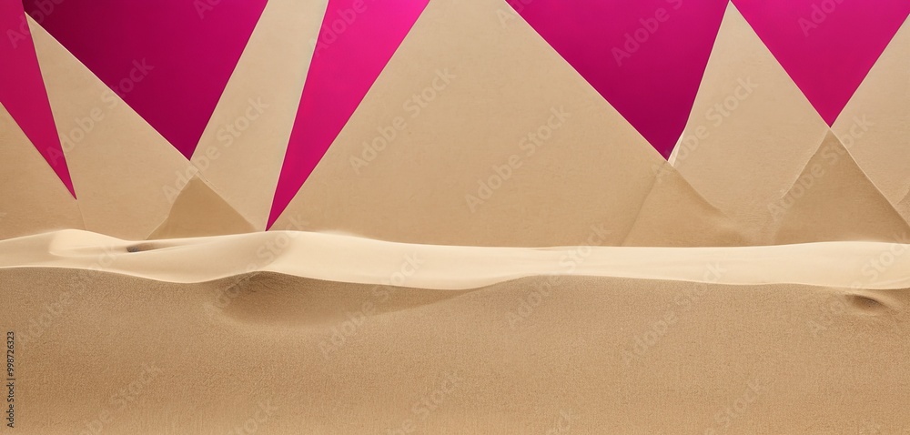 Poster abstract geometric pattern with pink and beige triangles, resembling a desert landscape