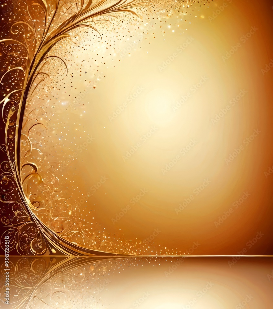 Poster a golden, ornate border with a reflective surface at the bottom, creating a warm and elegant atmosph