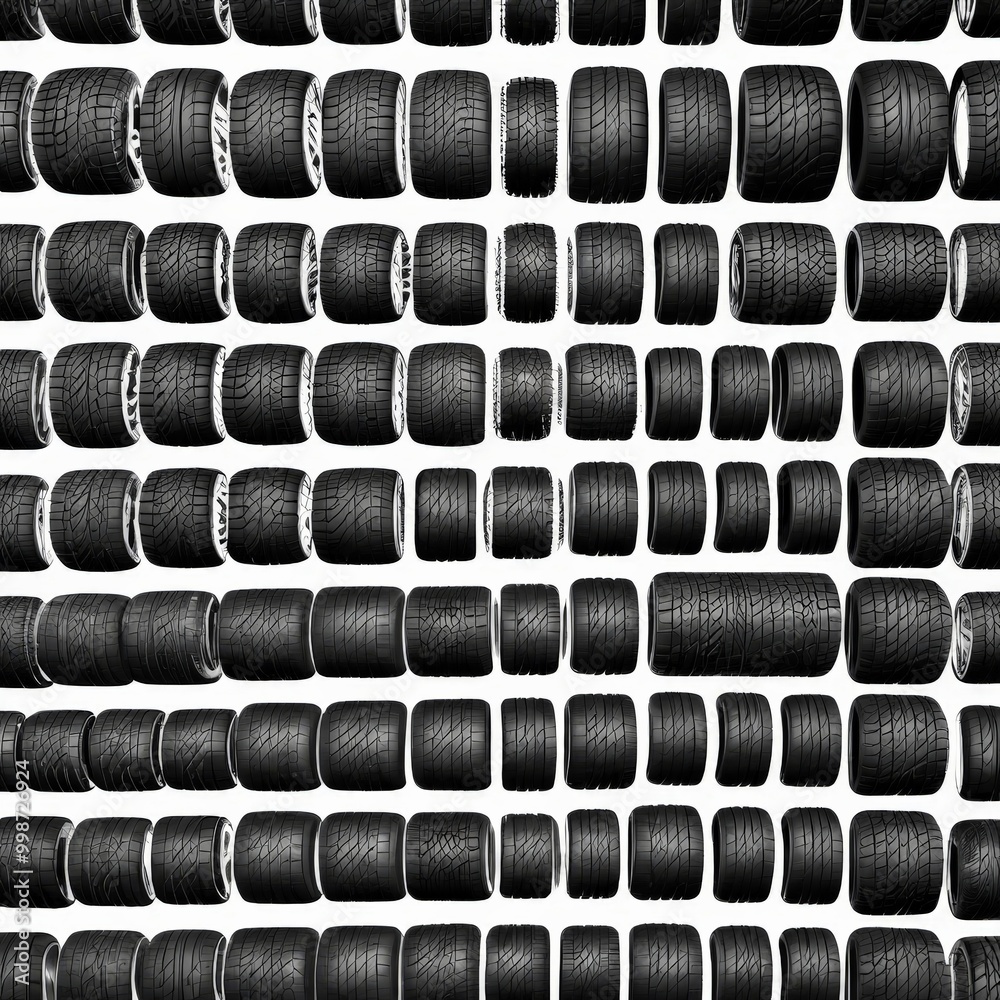 Aufkleber a grid of various tire models, showcasing their tread patterns and designs, arranged in a visually s