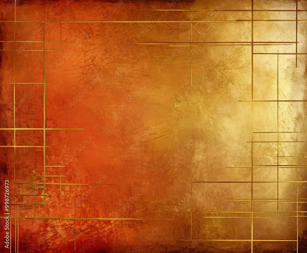 Fototapete a textured abstract background with a gradient of warm colors, including shades of orange, yellow, and red The background is adorned with intersecting lines and a subtle