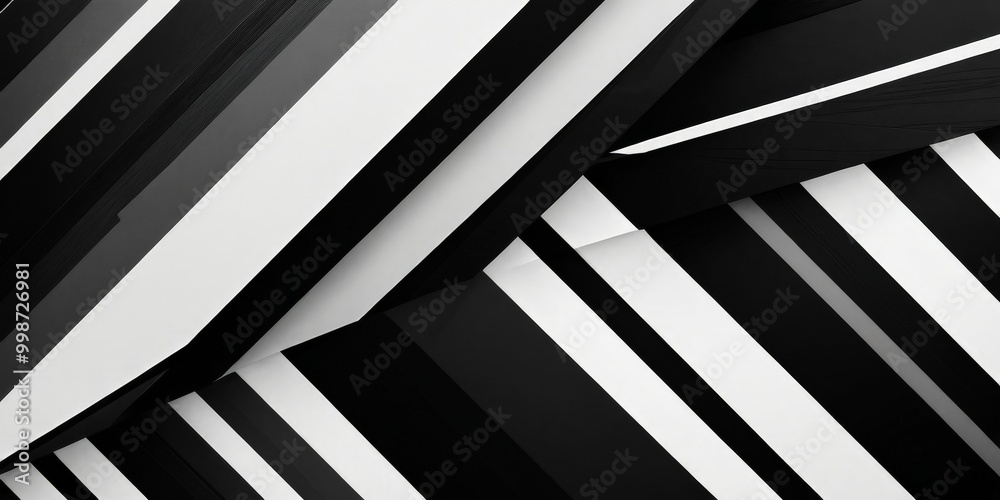Leinwandbilder a black and white abstract composition featuring diagonal lines and rectangles, creating a sense of depth and movement