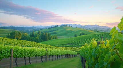 Serene Vineyard Landscape at Dusk