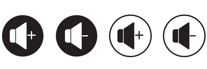 Silent and ring speaker icon set with simple and stroke style in black and white color vector illustration. Speaker icon set. volume icon vector. loudspeaker icon vector. Mute and unmute volume sound.