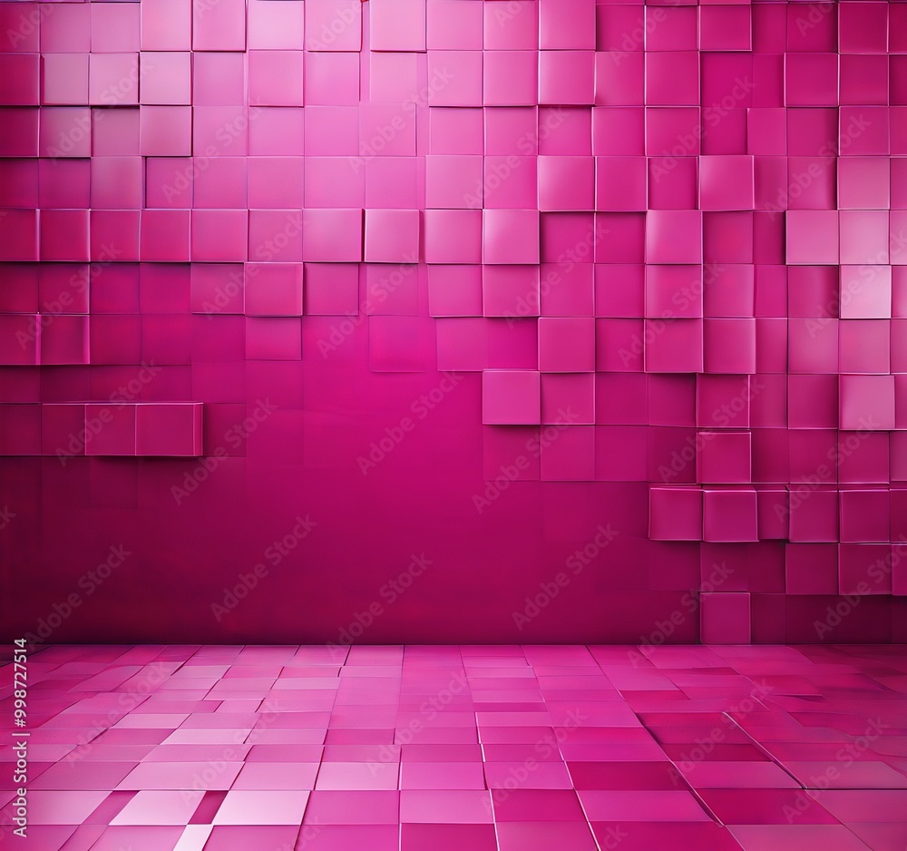 Aufkleber a 3D of a pink wall with a grid-like pattern of square tiles, creating a visually striking and abstract background.