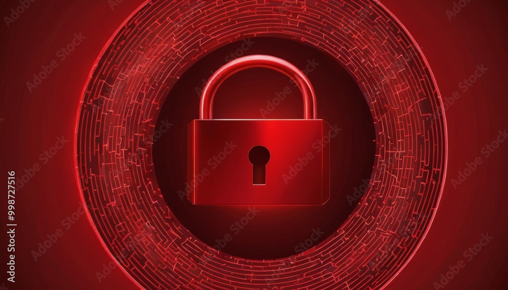 Poster A red padlock with a keyhole is centered against a red background with a maze-like pattern