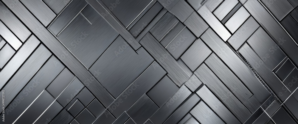 Aufkleber a close-up view metallic surface composed of numerous rectangular panels arranged in a complex geometric pattern The panels vary in size and color, creating a