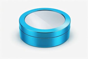 there is a blue tin with a mirror on it