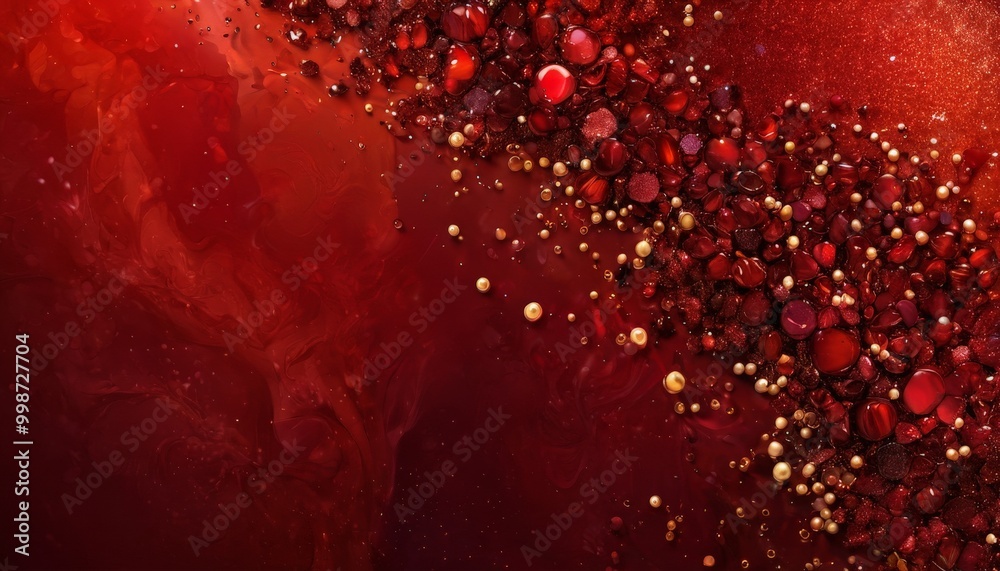 Aufkleber a vibrant abstract composition of red and gold spheres, with some scattered and others clustered together, creating a dynamic and visually striking scene