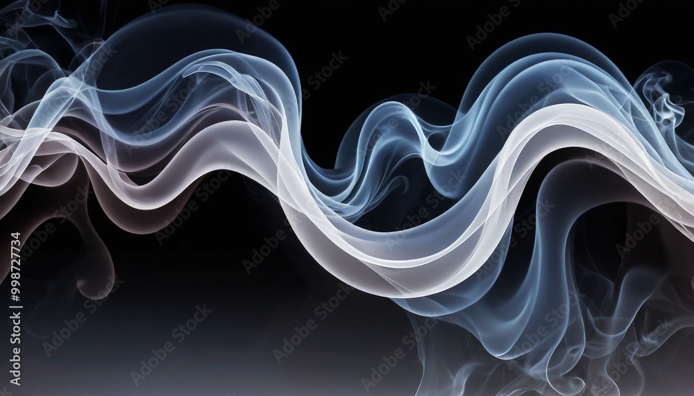 Poster a swirling pattern of white and blue smoke against a dark background, creating a sense of movement a