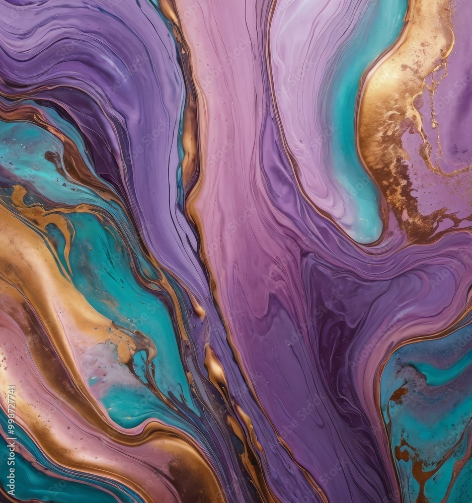 Aufkleber a vibrant abstract painting with swirling patterns of purple, blue, and gold colors, creating a dyna
