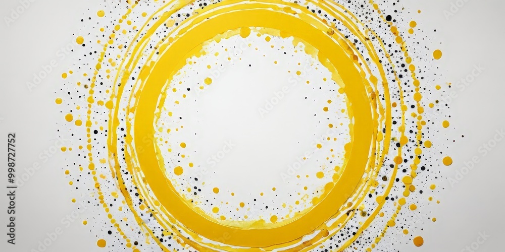 Poster a white background with a large, circular yellow frame in the center, surrounded by smaller yellow a