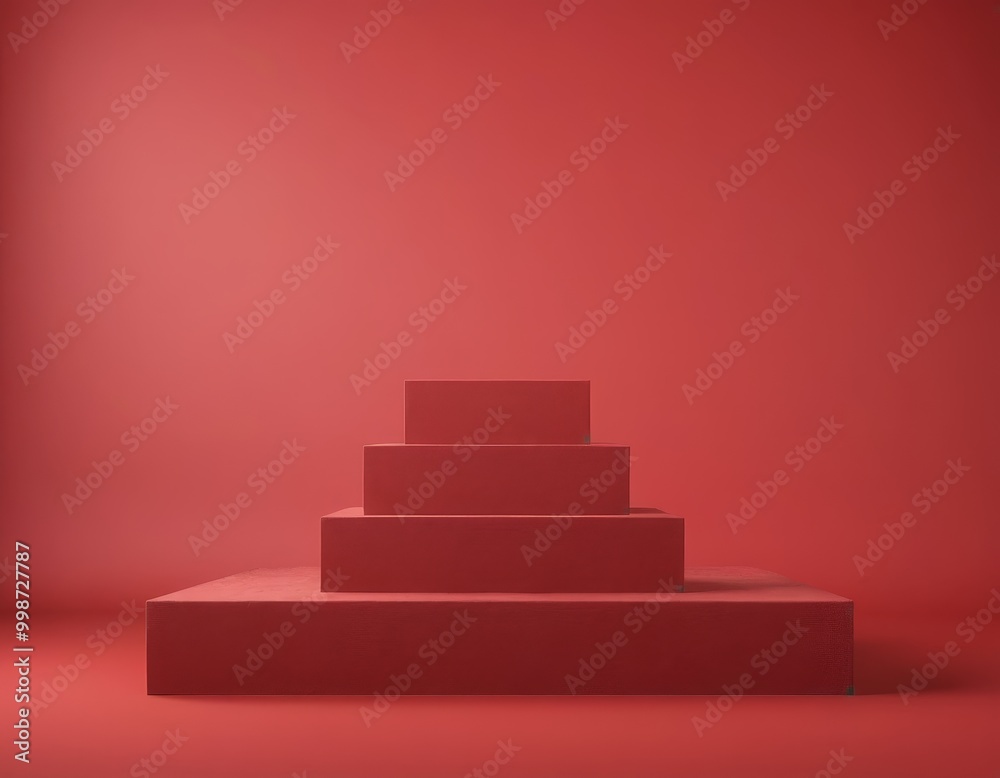 Aufkleber A red platform with a pyramid-like structure on top, set against a solid red background
