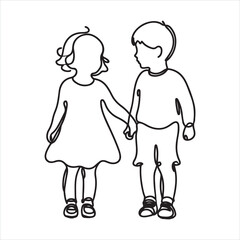 single one line Children silhouette on white background
