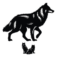 create black silhouette gray wolf set vector with white background