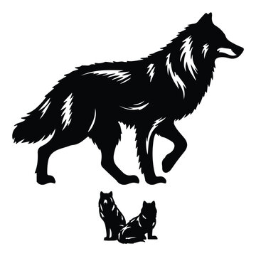 recommend clip art: create black silhouette gray wolf set vector with white background
