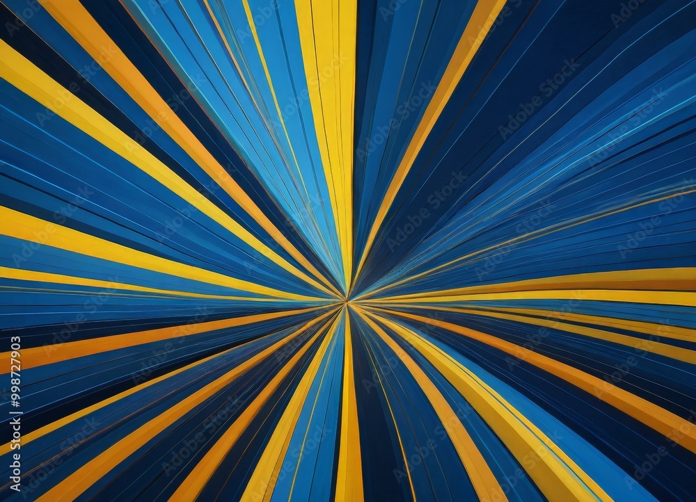 Poster a radial pattern of intersecting lines in various shades of blue and yellow, creating a sense of movement and energy