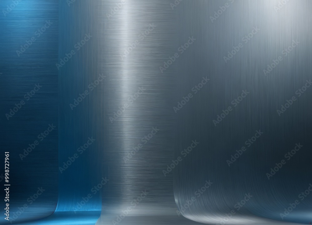 Poster a metallic surface with a gradient of blue and silver tones, creating a visually striking and abstract composition