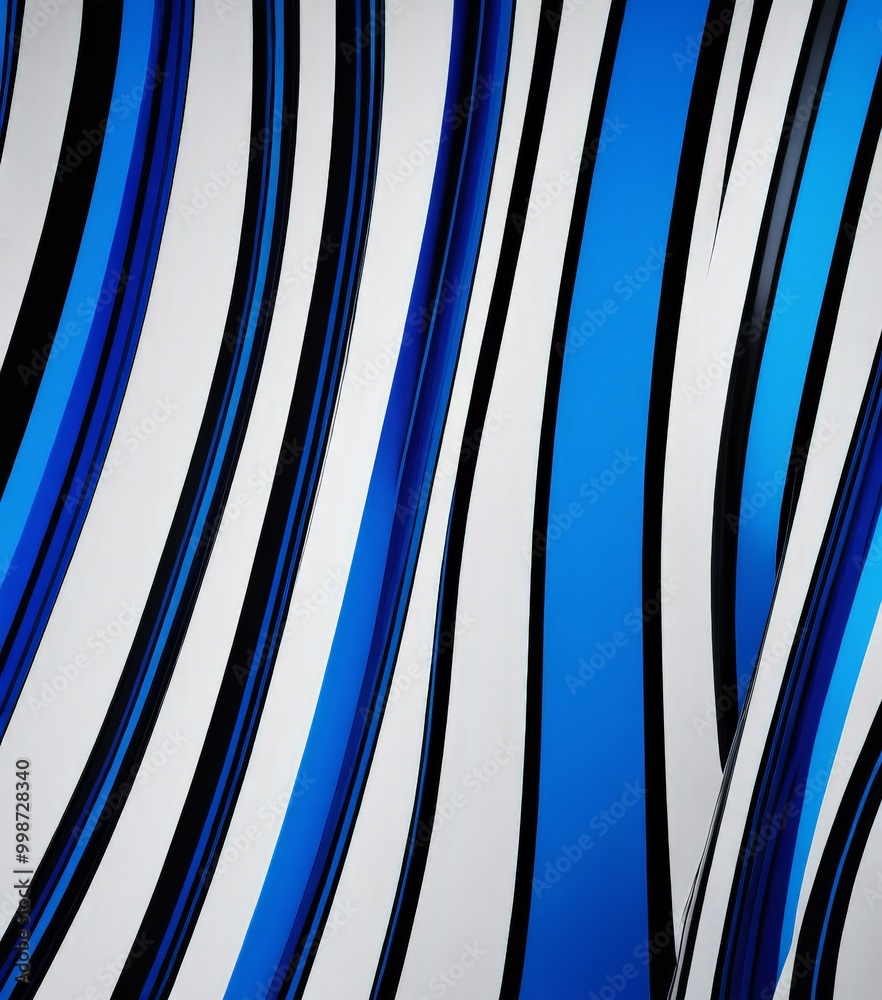 Aufkleber a close-up view repeating pattern of curved lines in blue, white, and black, creating a visually striking abstract design