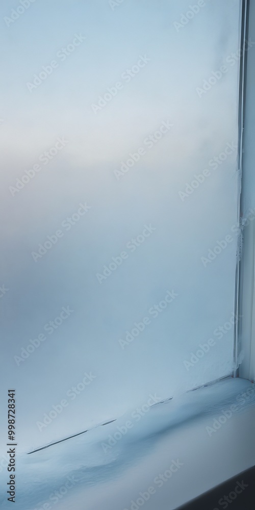 Poster a frosted window with a white frame, partially obscured by condensation, creating a blurred, hazy ef