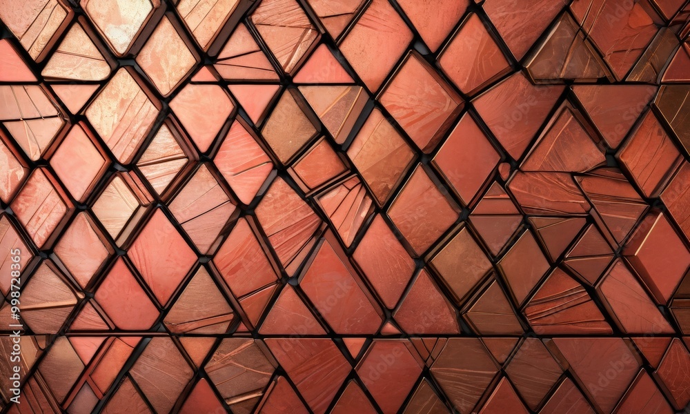 Leinwandbilder a close-up view textured surface composed of numerous triangular tiles arranged in a diagonal pattern The tiles exhibit a reddish-brown hue, with some areas appearing