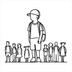 single one line Children silhouette on white background
