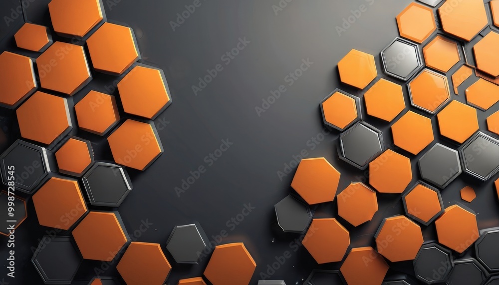 Poster a repeating pattern of hexagonal shapes in shades of orange and gray, arranged in a diagonal line against a dark background.
