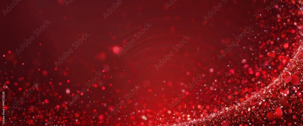 Poster a red background with a scattering of small red dots, creating a sense of movement and energy The dots are not evenly distributed, adding a dynamic element to the