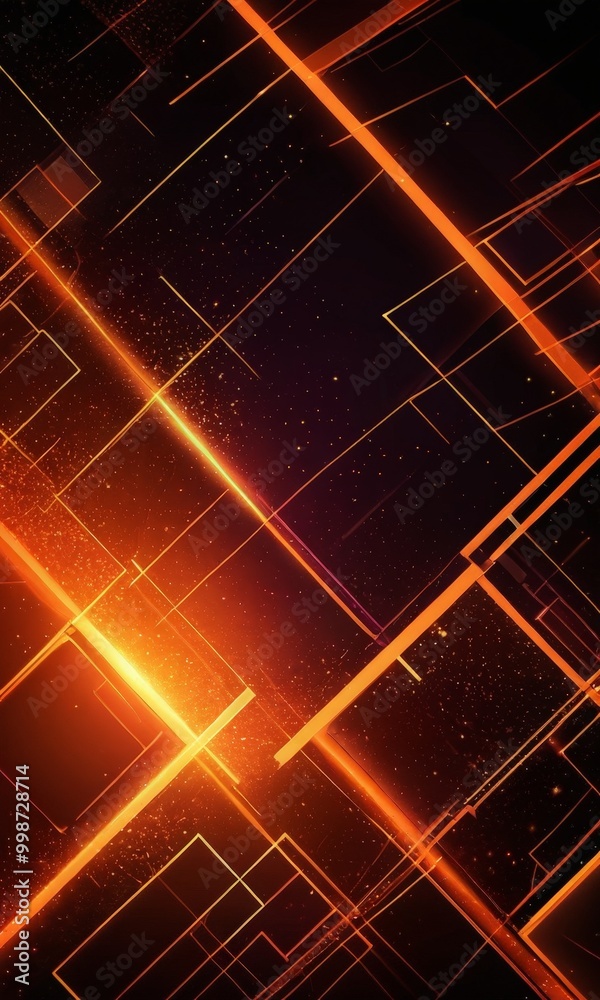 Aufkleber a complex, abstract pattern of intersecting lines and glowing orange and yellow lights, creating a sense of depth and movement.