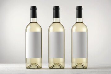 three bottles of white wine with a blank label on them