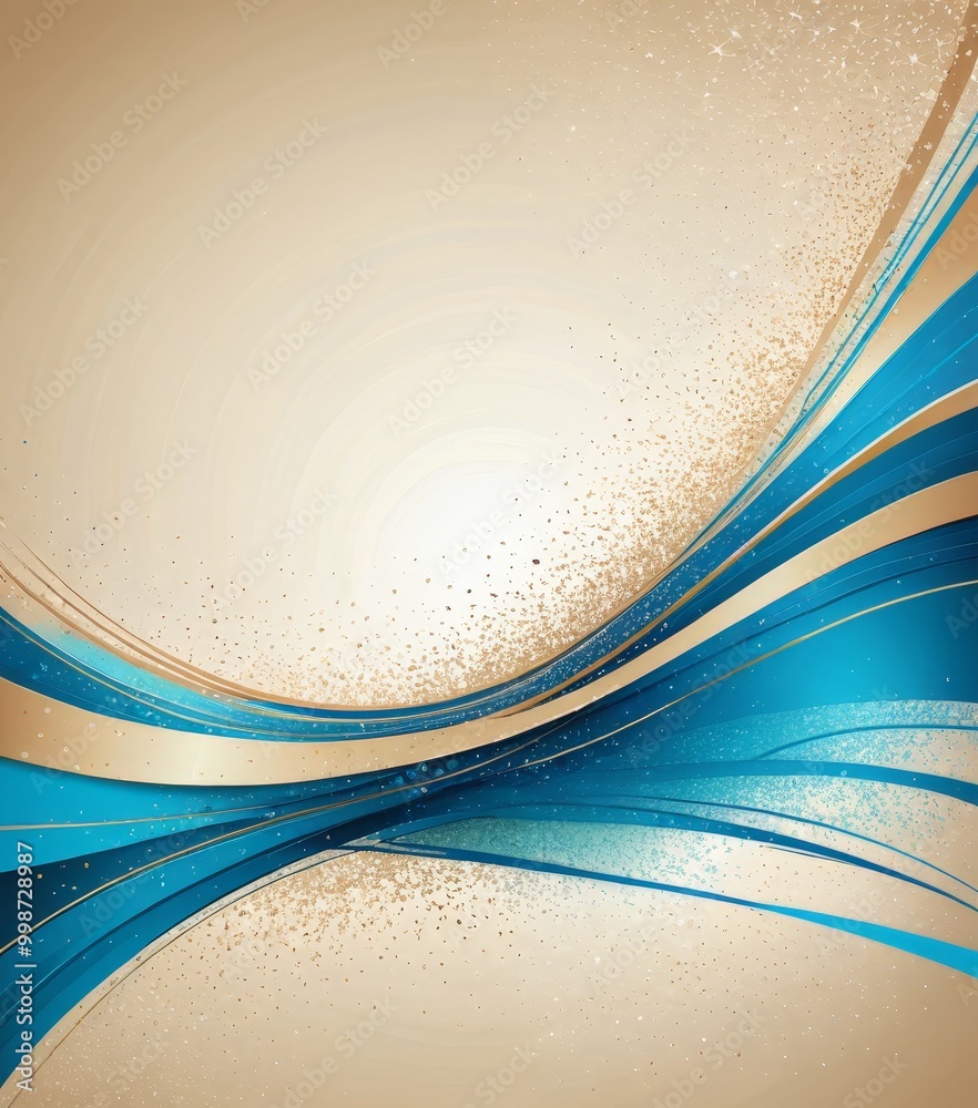 Aufkleber a dynamic abstract composition with a gradient of light and dark blue and gold colors The central focus is a wave-like pattern with a golden center, surrounded by a scattering