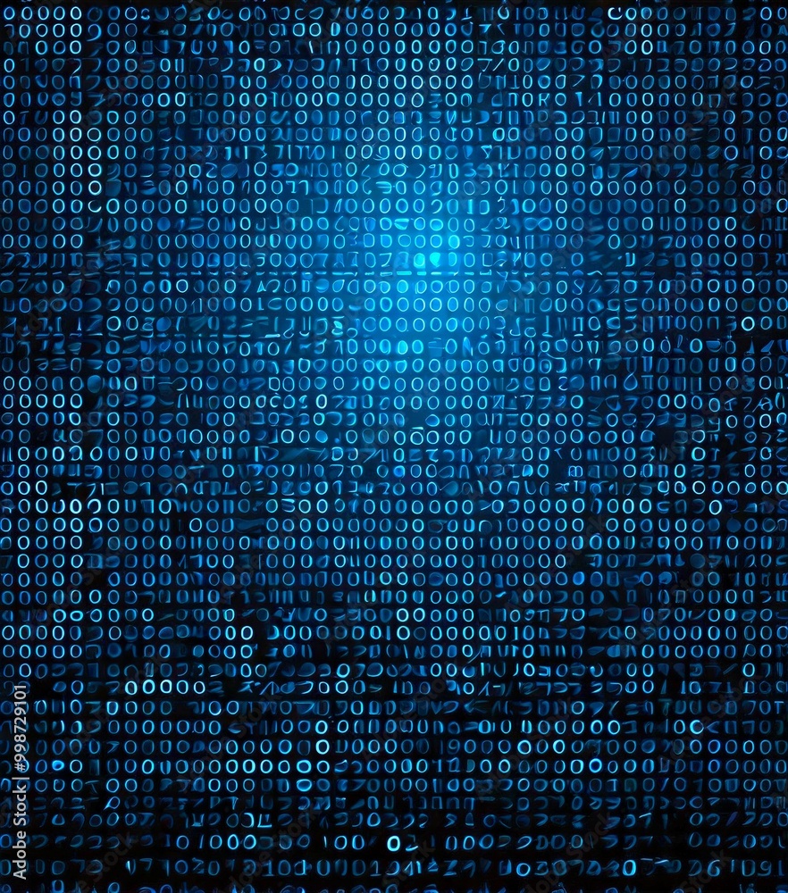 Aufkleber a dark blue background with a pattern of binary code, consisting of binary numbers and binary operators, creating a digital and technological theme