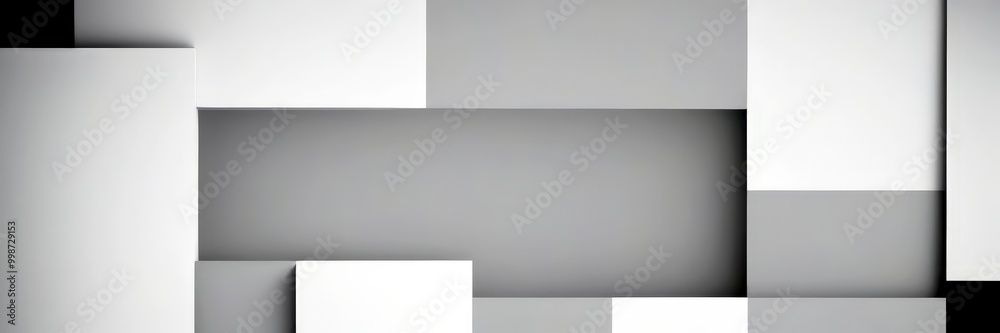 Aufkleber a minimalist geometric design composed of white and gray rectangles and squares, creating a sense of depth and perspective