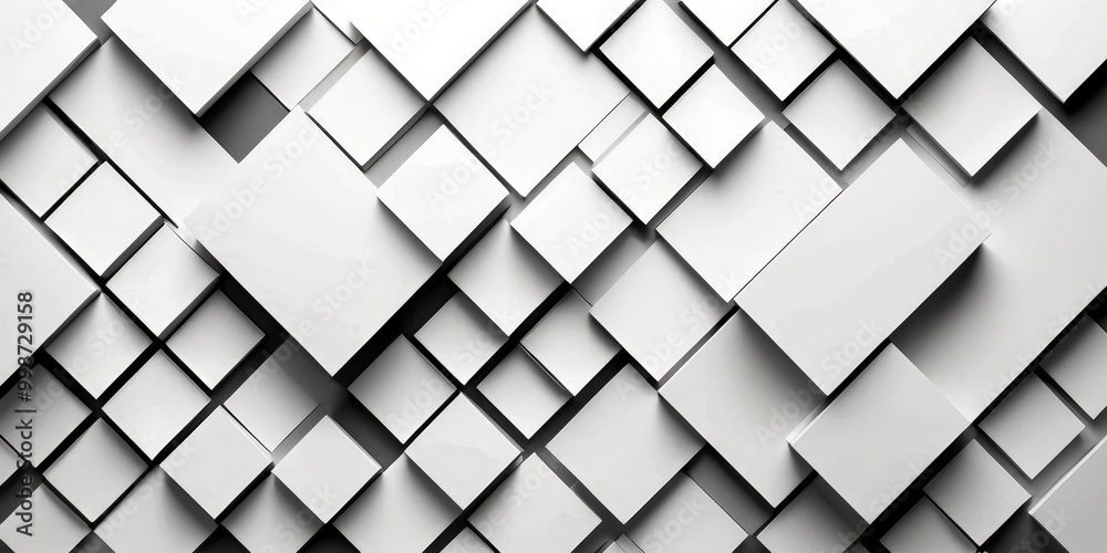 Poster a repeating pattern of white square tiles arranged in a diagonal grid, creating a visually striking geometric design