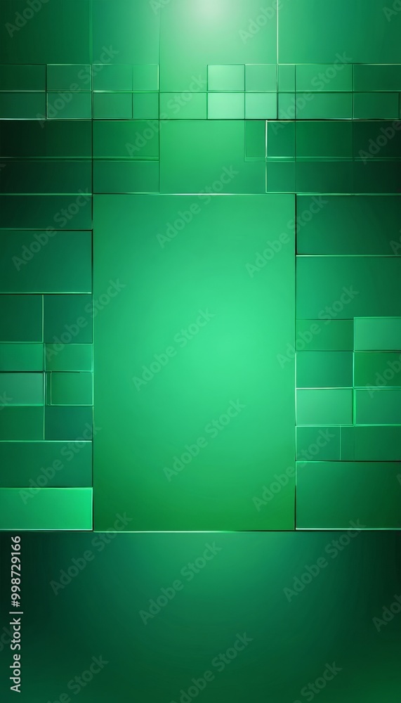 Poster a vibrant, abstract background composed of overlapping rectangular shapes in a variety of shades of green, creating a dynamic and visually striking composition
