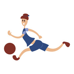 Cartoon flat footballer. Teenager playing ball.