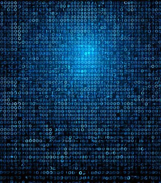 a dark blue background with a pattern of binary code, consisting of binary numbers and binary operators, creating a digital and technological theme
