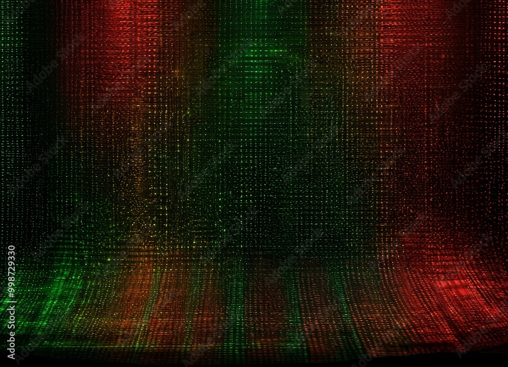 Poster a vibrant, multicolored abstract pattern with a gradient of red, green, and black, creating a visually striking and dynamic composition