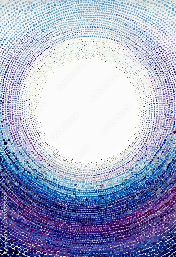 Aufkleber a circular pattern composed of numerous small dots in various shades of blue and purple, creating a sense of depth and dimension The central white dot stands out against