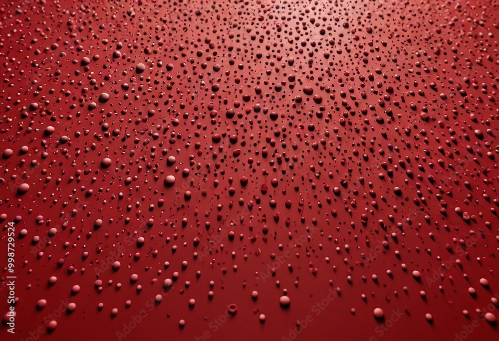 Aufkleber A close-up view red surface with numerous small, round water droplets scattered across it, creating a textured and abstract pattern