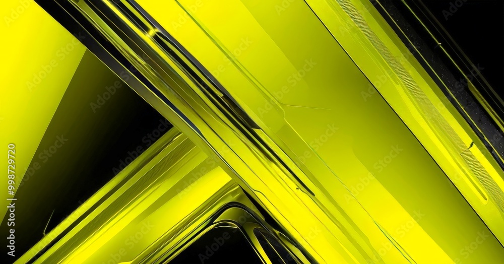 Leinwandbilder a striking abstract composition of intersecting lines and curves in a vibrant yellow and black color scheme, creating a dynamic and visually captivating effect