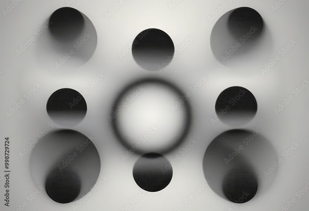 Leinwandbilder a black and white abstract composition featuring a central circle surrounded by six smaller circles,
