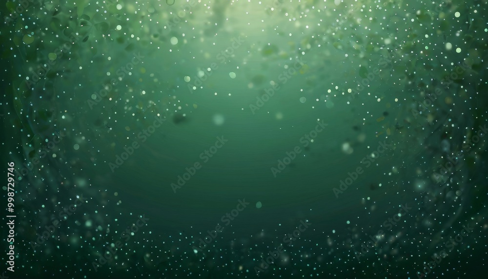 Poster a serene underwater scene, with a deep green hue dominating the background the water is speckled wit