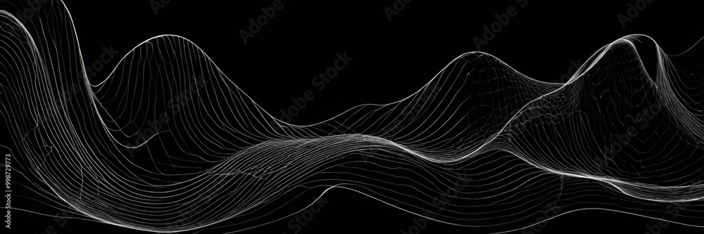 Poster Abstract wave-like pattern in black and white, with a subtle gradient effect