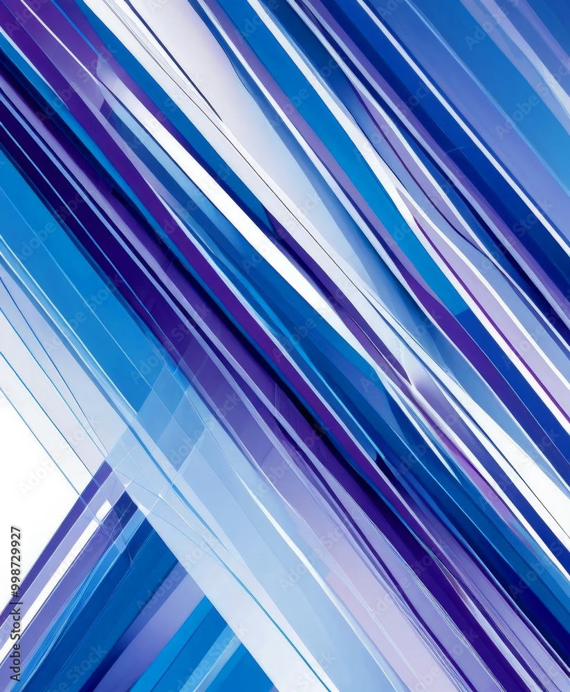 Poster a diagonal pattern of intersecting lines in various shades of blue, white, and purple, creating a visually striking and abstract design