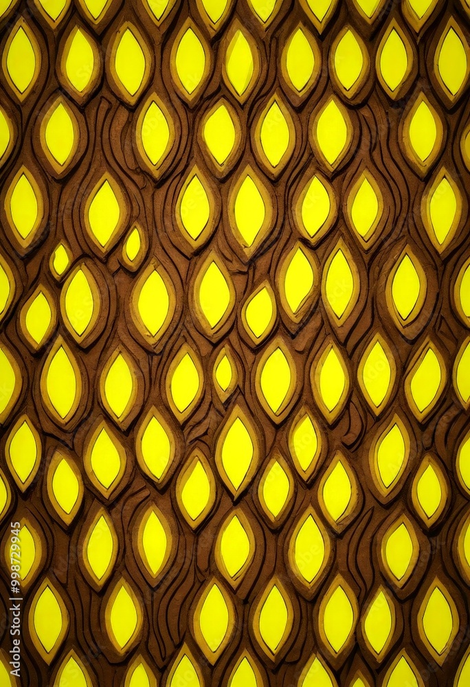 Leinwandbilder a repeating pattern of brown and yellow shapes, resembling a leaf-like design The shapes are arranged in a grid-like pattern, creating a visually striking and