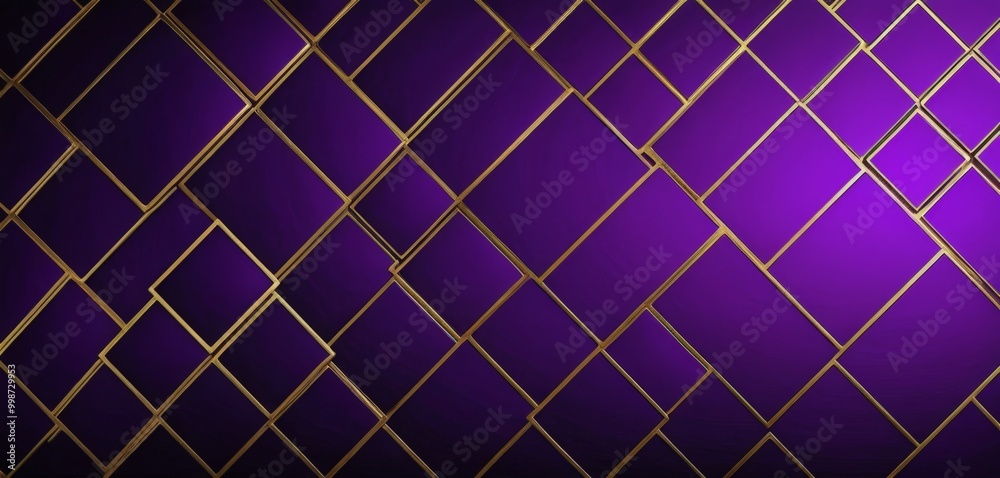 Poster a repeating pattern of diamond-shaped tiles in shades of purple and gold, arranged diagonally across
