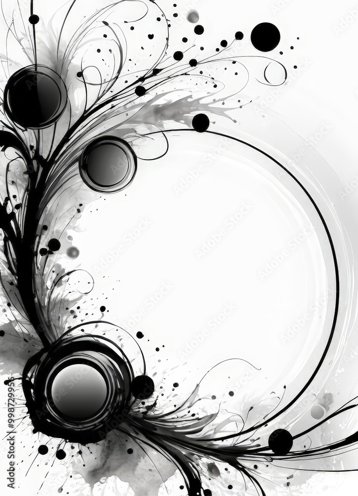 Fototapete a black and white abstract design with a central circular shape surrounded by a swirling pattern of 