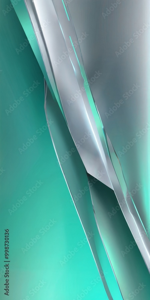 Poster a vibrant abstract composition of intersecting lines and curves in shades of green and silver, creating a dynamic and visually striking effect